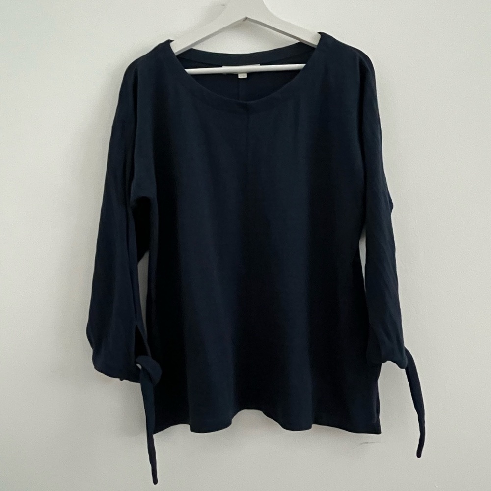 Loft top navy blue Medium Tie Sleeve Pullover Cotton minimalist casual career